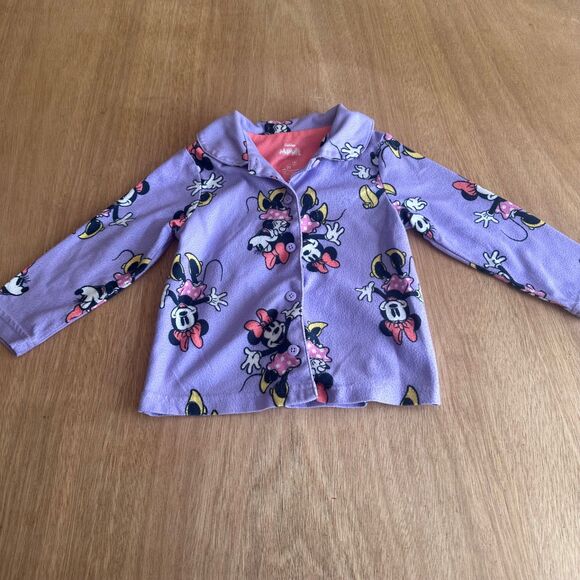 Disney Junior Minnie Mouse Girls Pajama Top Purple Fleece Button 3T - Picture 1 of 5